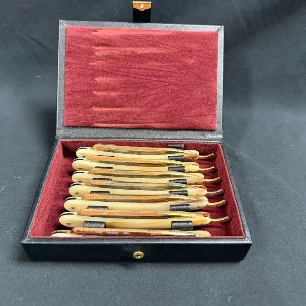 Solingen Wacker Days of the Week Straight Razor Set of 7 Vtg Rust